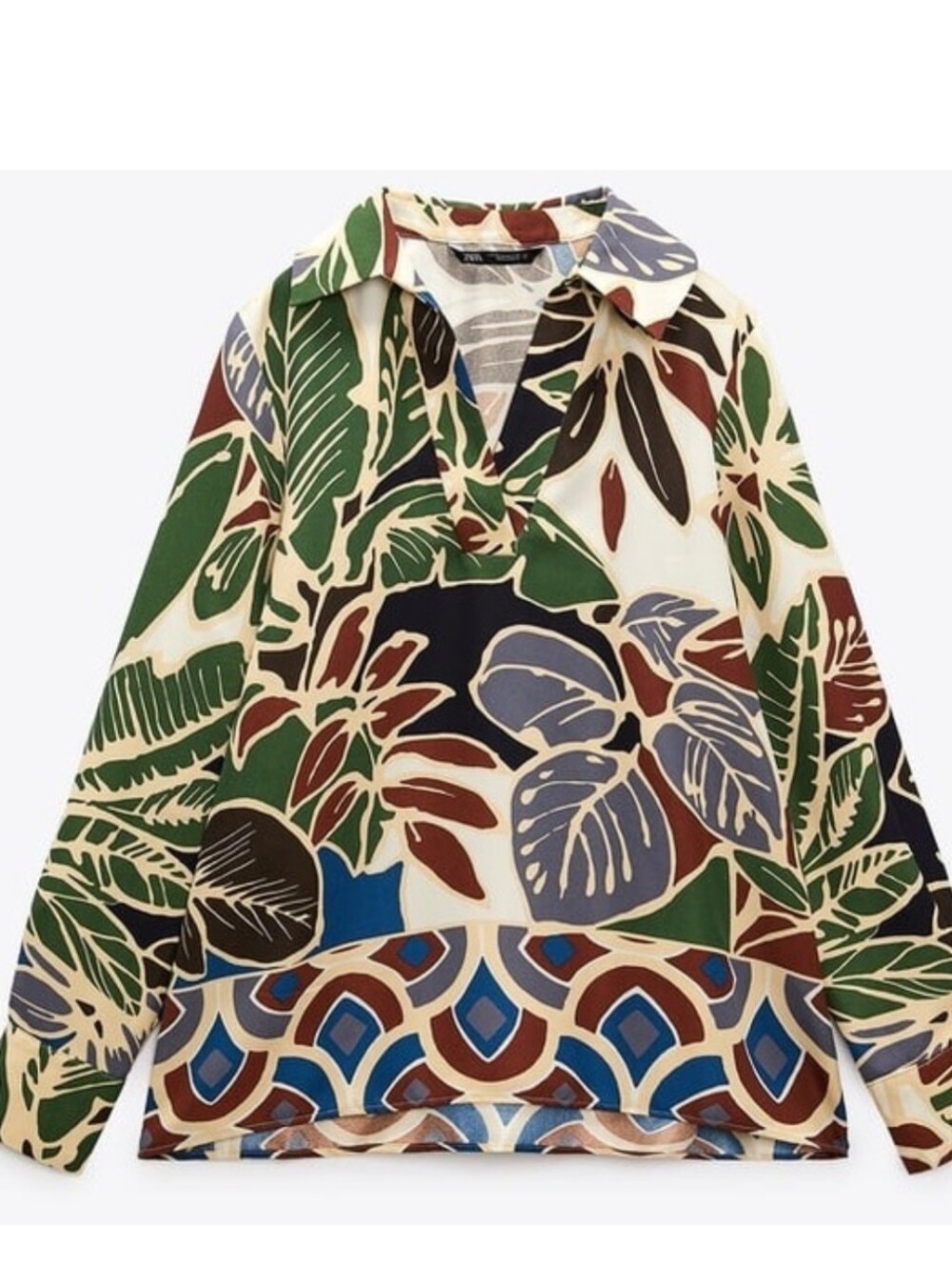 NWT Zara Abstract Tropical Print Relaxed Fit Long Sleeve Blouse Large - Picture 4 of 8